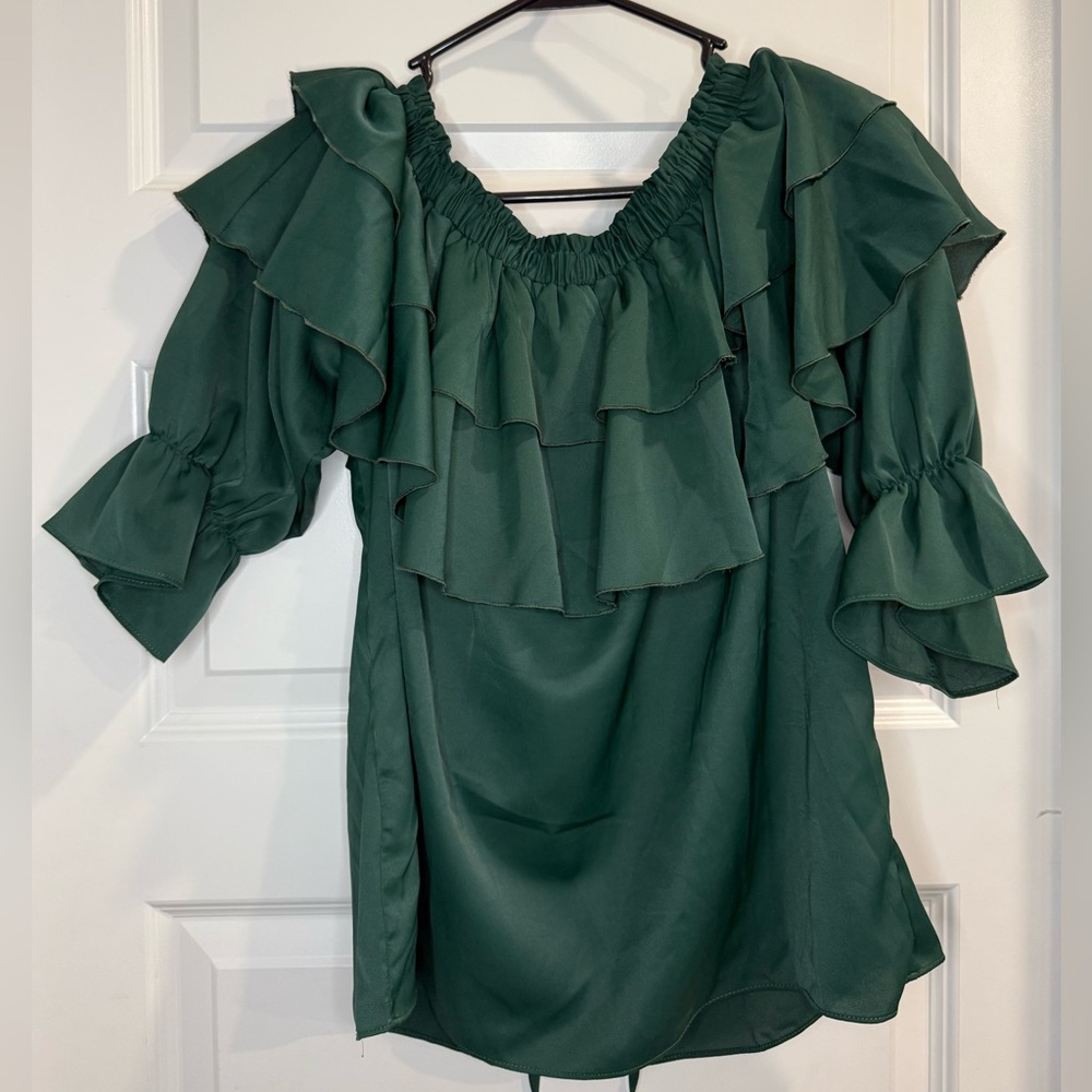 Elegant Green Ruffle Blouse
